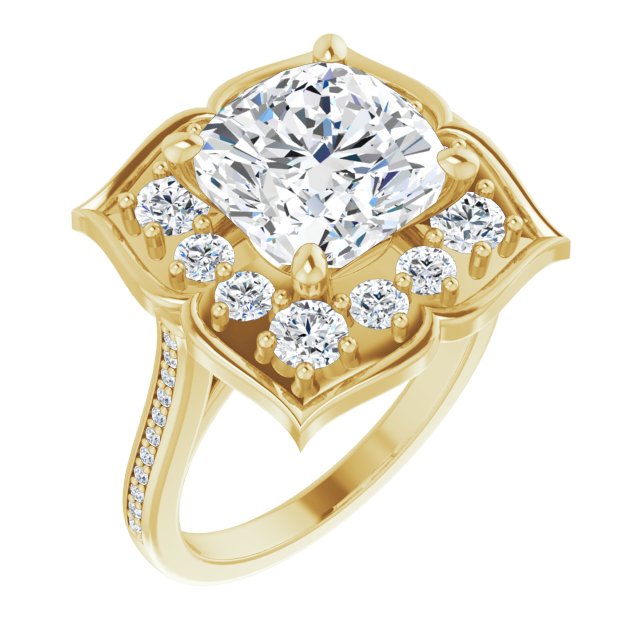 14K Yellow Floral Halo-Style Engagement Ring Mounting