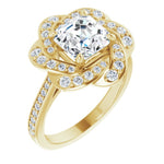 14K Yellow Floral Halo-Style Engagement Ring Mounting