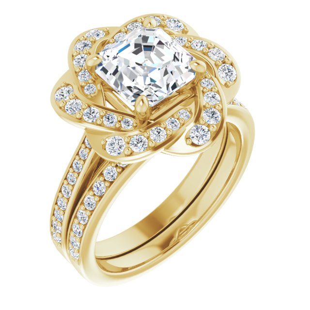 14K Yellow Floral Halo-Style Engagement Ring Mounting