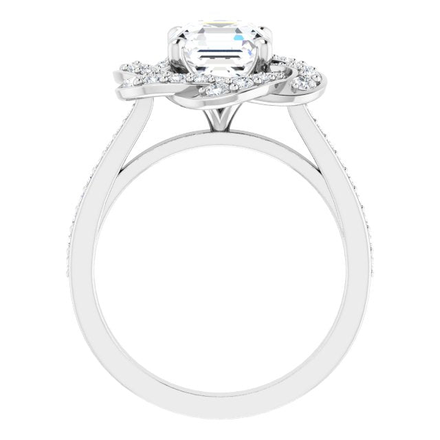 18K White Floral Halo-Style Engagement Ring Mounting