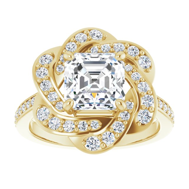 14K Yellow Floral Halo-Style Engagement Ring Mounting