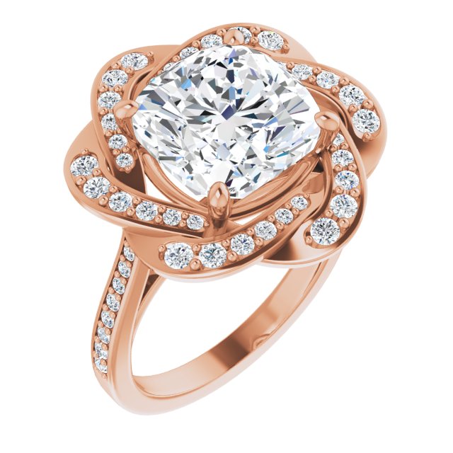 14K Rose Floral Halo-Style Engagement Ring Mounting