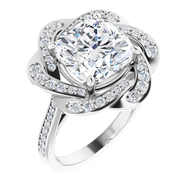 Platinum Floral Halo-Style Engagement Ring Mounting