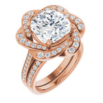 14K Rose Floral Halo-Style Engagement Ring Mounting