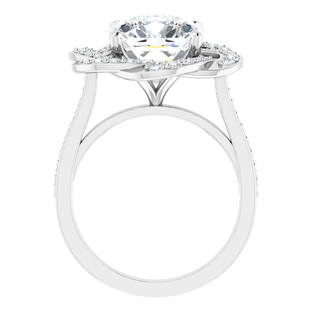 Platinum Floral Halo-Style Engagement Ring Mounting