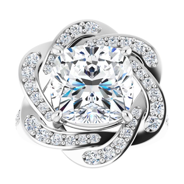 Platinum Floral Halo-Style Engagement Ring Mounting