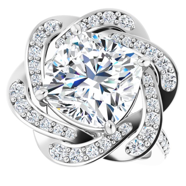 Platinum Floral Halo-Style Engagement Ring Mounting