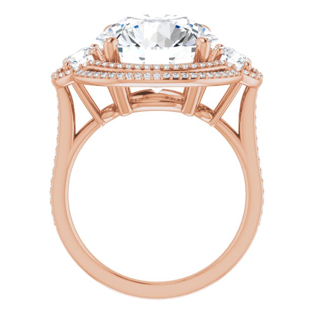 18K Rose 3-Stone Halo-Style Engagement Ring Mounting