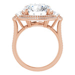 18K Rose 3-Stone Halo-Style Engagement Ring Mounting