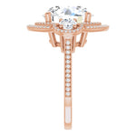 18K Rose 3-Stone Halo-Style Engagement Ring Mounting