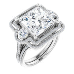 18K White 3-Stone Halo-Style Engagement Ring Mounting