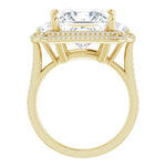 18K Yellow 3-Stone Halo-Style Engagement Ring Mounting