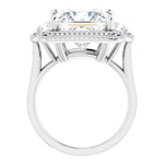 18K White 3-Stone Halo-Style Engagement Ring Mounting