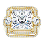 18K Yellow 3-Stone Halo-Style Engagement Ring Mounting