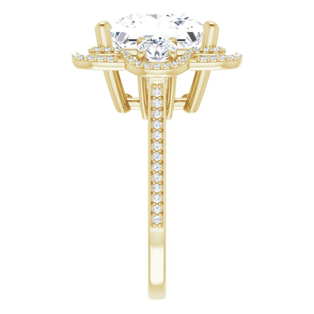 18K Yellow 3-Stone Halo-Style Engagement Ring Mounting