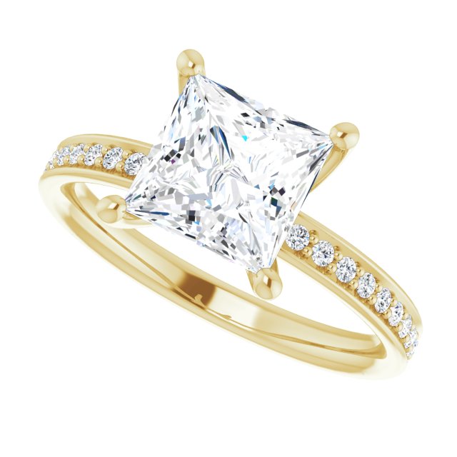 14K Yellow Square Accented Engagement Ring - The Diamond Club