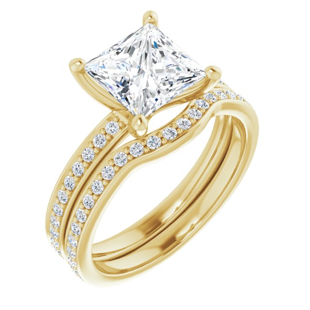 14K Yellow Square Accented Engagement Ring - The Diamond Club