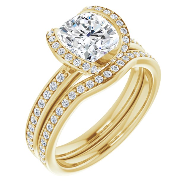 14K Yellow Bezel-Set Halo-Style Engagement Ring Mounting