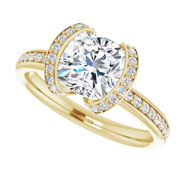 14K Yellow Bezel-Set Halo-Style Engagement Ring Mounting