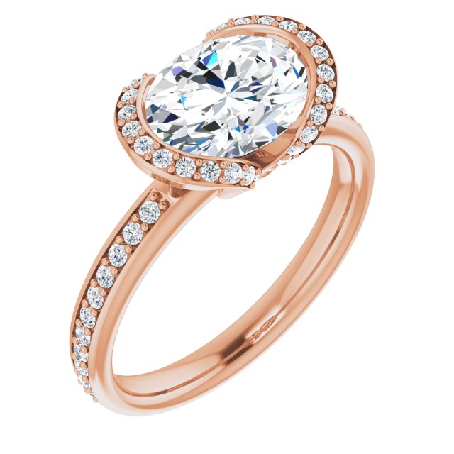 14K Rose Bezel-Set Halo-Style Engagement Ring Mounting