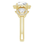 14K Yellow 3-Stone Halo-Style Engagement Ring Mounting