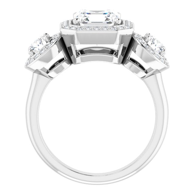 18K White 3-Stone Halo-Style Engagement Ring Mounting