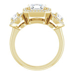 18K Yellow 3-Stone Halo-Style Engagement Ring Mounting