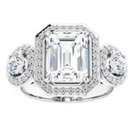 Platinum 3-Stone Halo-Style Engagement Ring Mounting