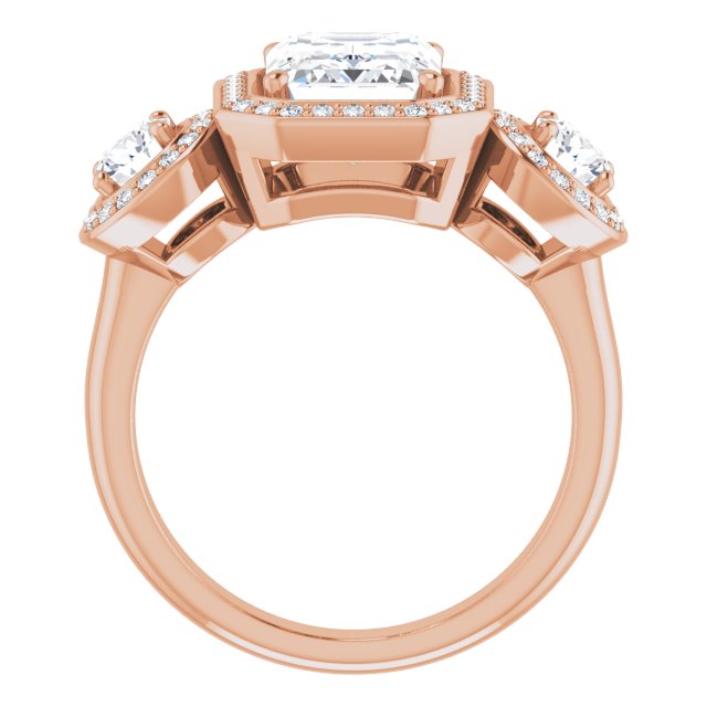 14K Rose 3-Stone Halo-Style Engagement Ring Mounting