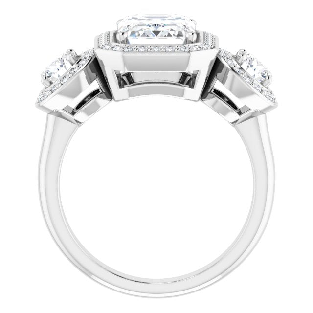 Platinum 3-Stone Halo-Style Engagement Ring Mounting