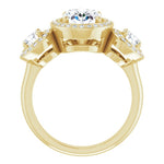 14K Yellow 3-Stone Halo-Style Engagement Ring Mounting