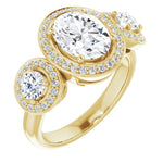 14K Yellow 3-Stone Halo-Style Engagement Ring Mounting