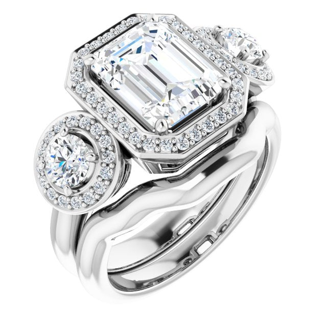 Platinum 3-Stone Halo-Style Engagement Ring Mounting