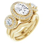 14K Yellow 3-Stone Halo-Style Engagement Ring Mounting