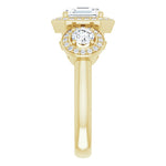 18K Yellow 3-Stone Halo-Style Engagement Ring Mounting