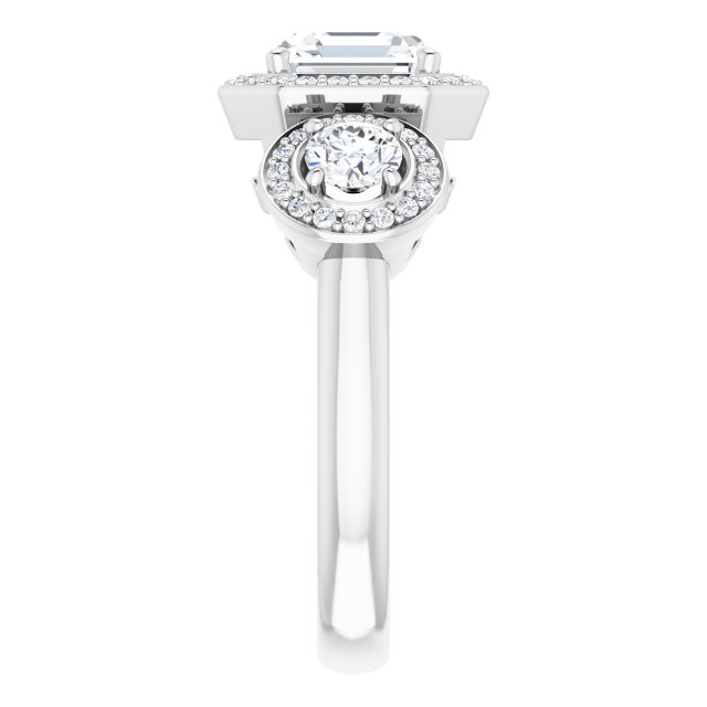 18K White 3-Stone Halo-Style Engagement Ring Mounting