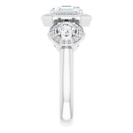 18K White 3-Stone Halo-Style Engagement Ring Mounting