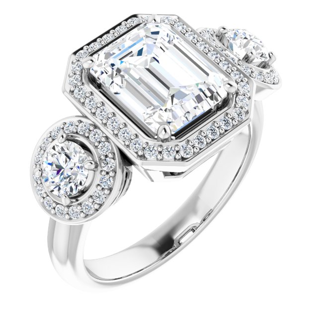 Platinum 3-Stone Halo-Style Engagement Ring Mounting