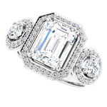 Platinum 3-Stone Halo-Style Engagement Ring Mounting