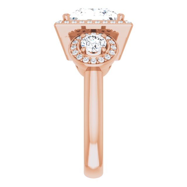 14K Rose 3-Stone Halo-Style Engagement Ring Mounting