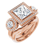 14K Rose 3-Stone Halo-Style Engagement Ring Mounting