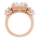 14K Rose 3-Stone Halo-Style Engagement Ring Mounting