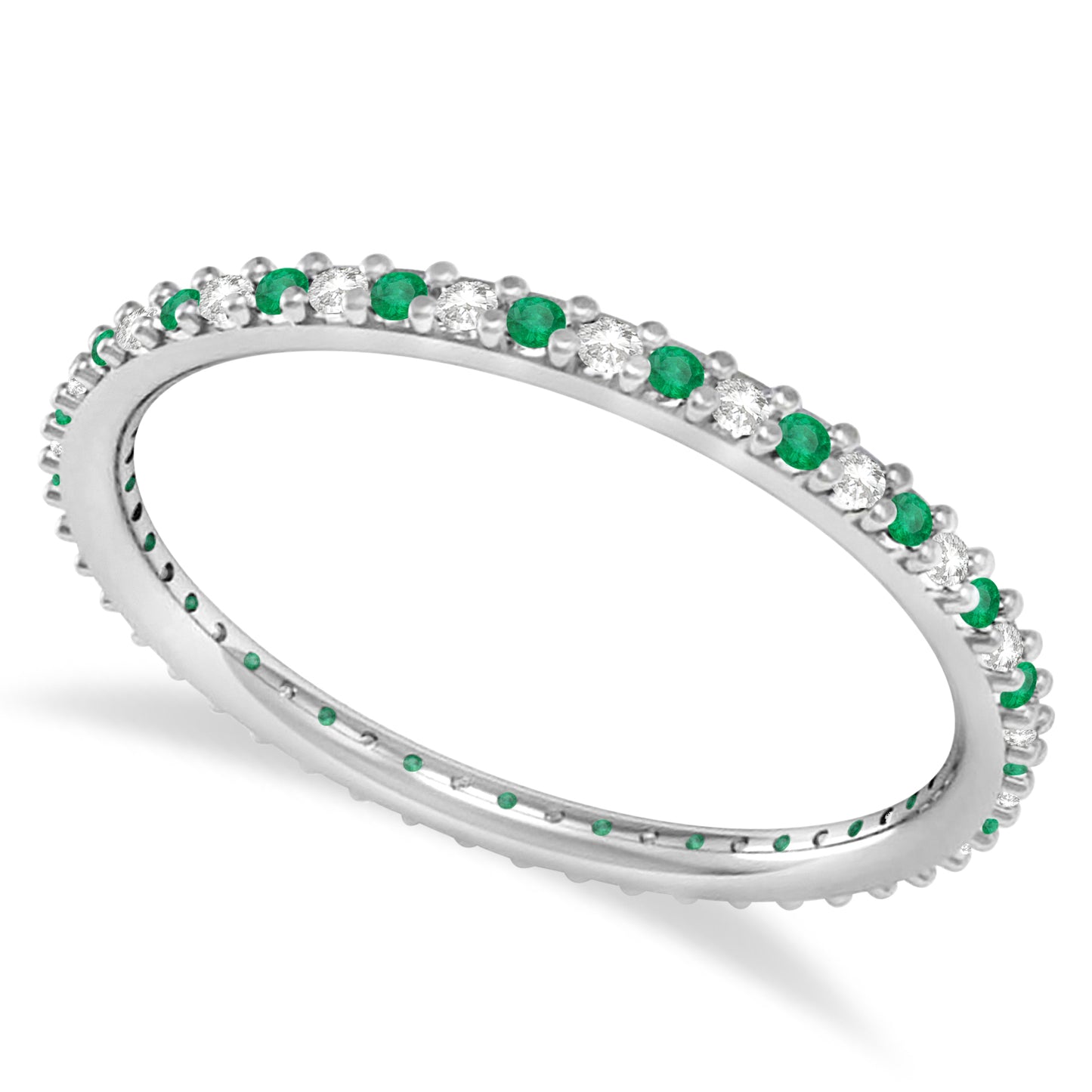 Allurez 0.25 CTW Round#Round Diamond#Emerald 14 K White Gold Eternity Wedding Band