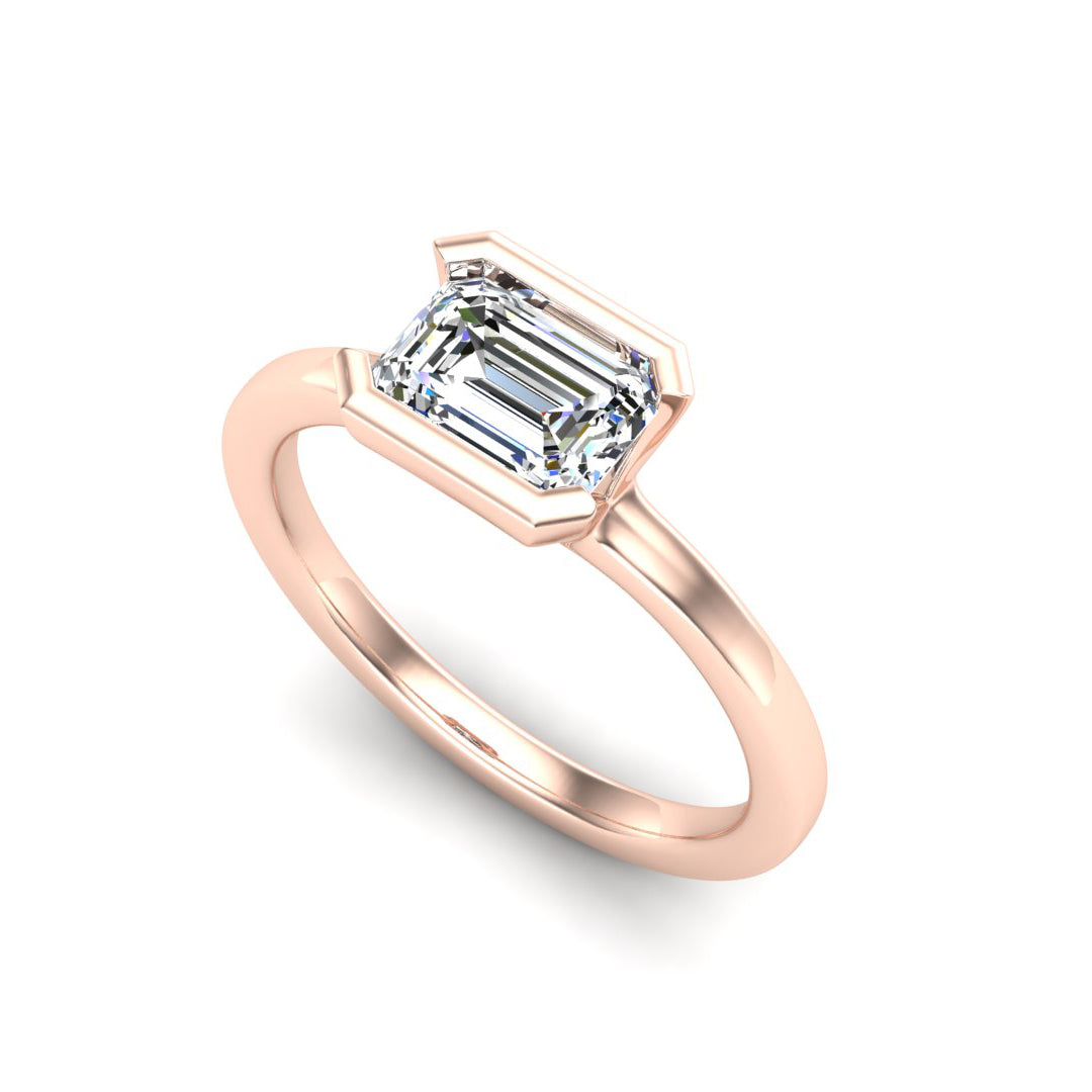 Adeline Half Bezel East West Solitaire Engagement Ring - The Diamond Club
